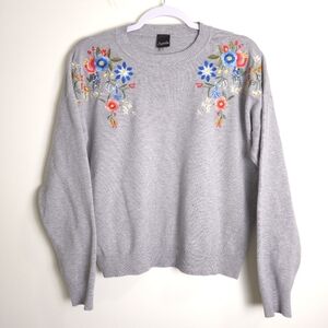 Aaeda Boho Chic Vintage Floral Embroidered Boho Chic Grey Knit S